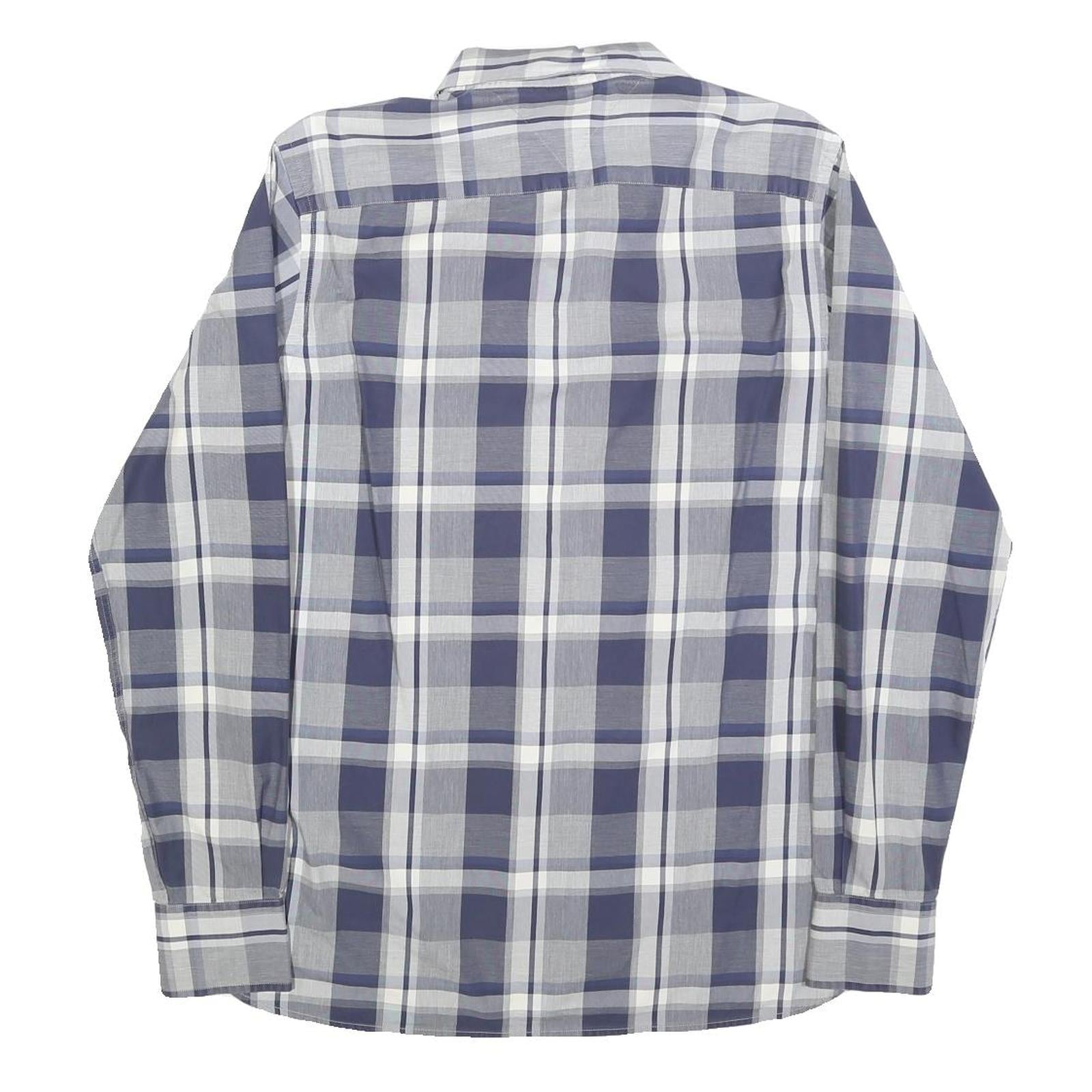 TOMMY HILFIGER Mens Blue Grey Check Shirt S Button Down Cotton Blend Long Sleeve