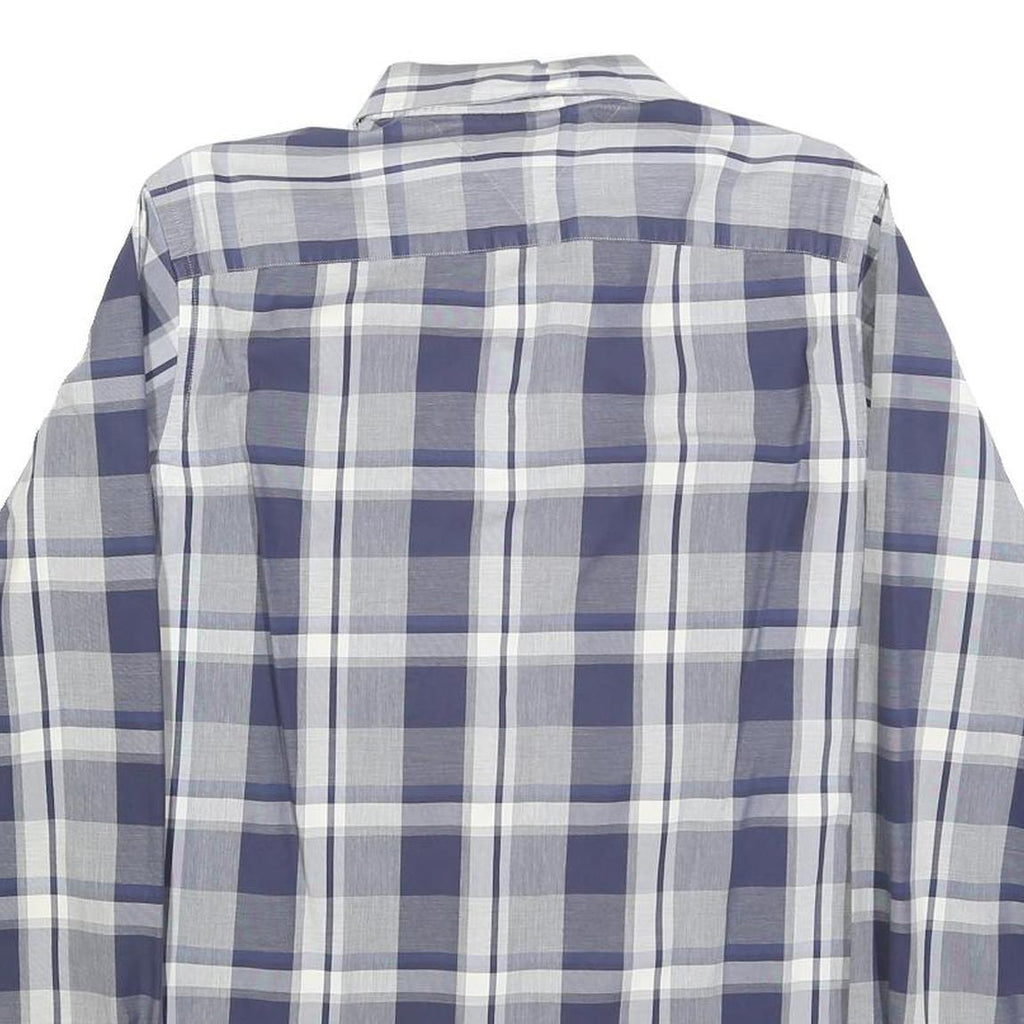 TOMMY HILFIGER Mens Blue Grey Check Shirt S Button Down Cotton Blend Long Sleeve