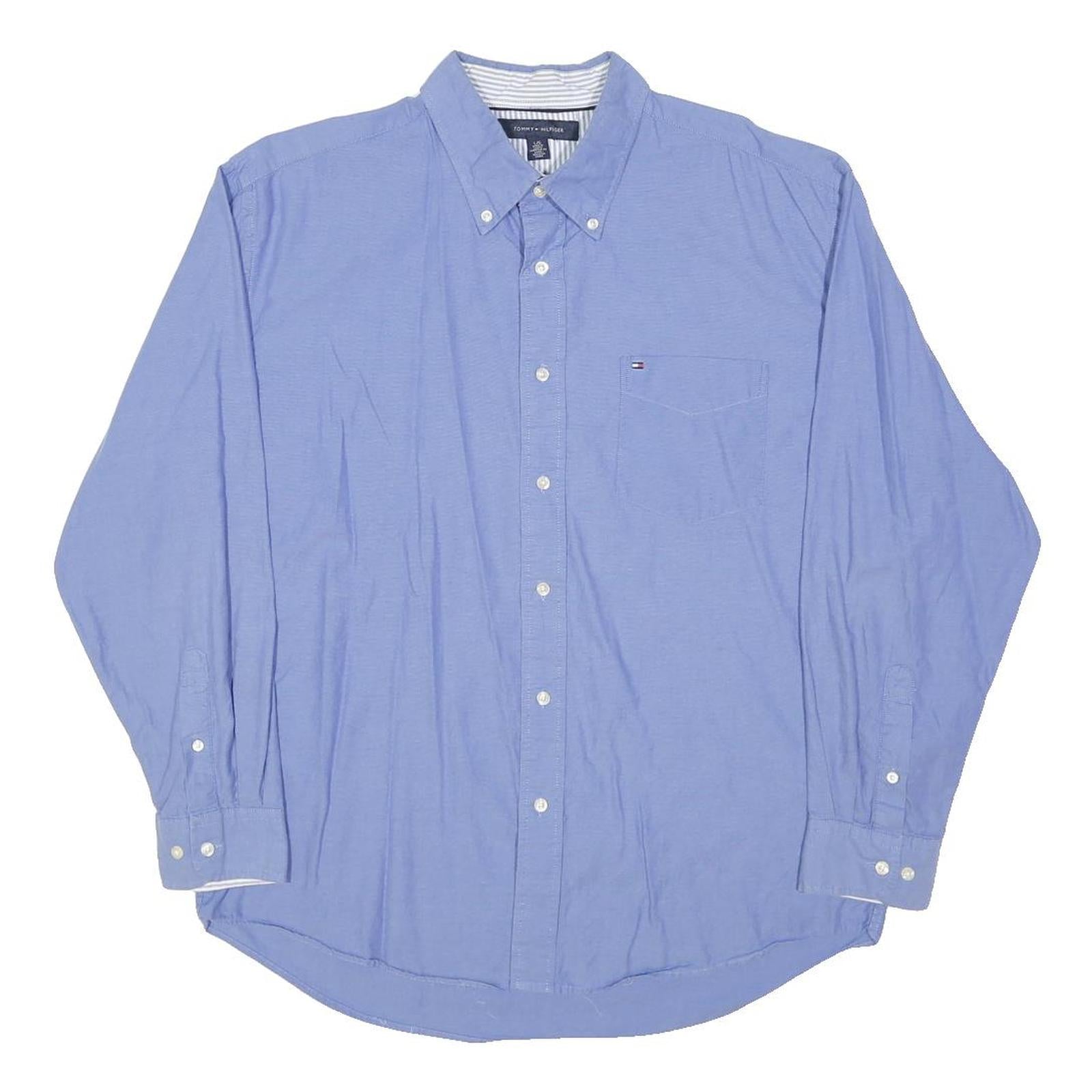 TOMMY HILFIGER Mens Blue Button Down Shirt L Classic Cotton Long Sleeve Casual