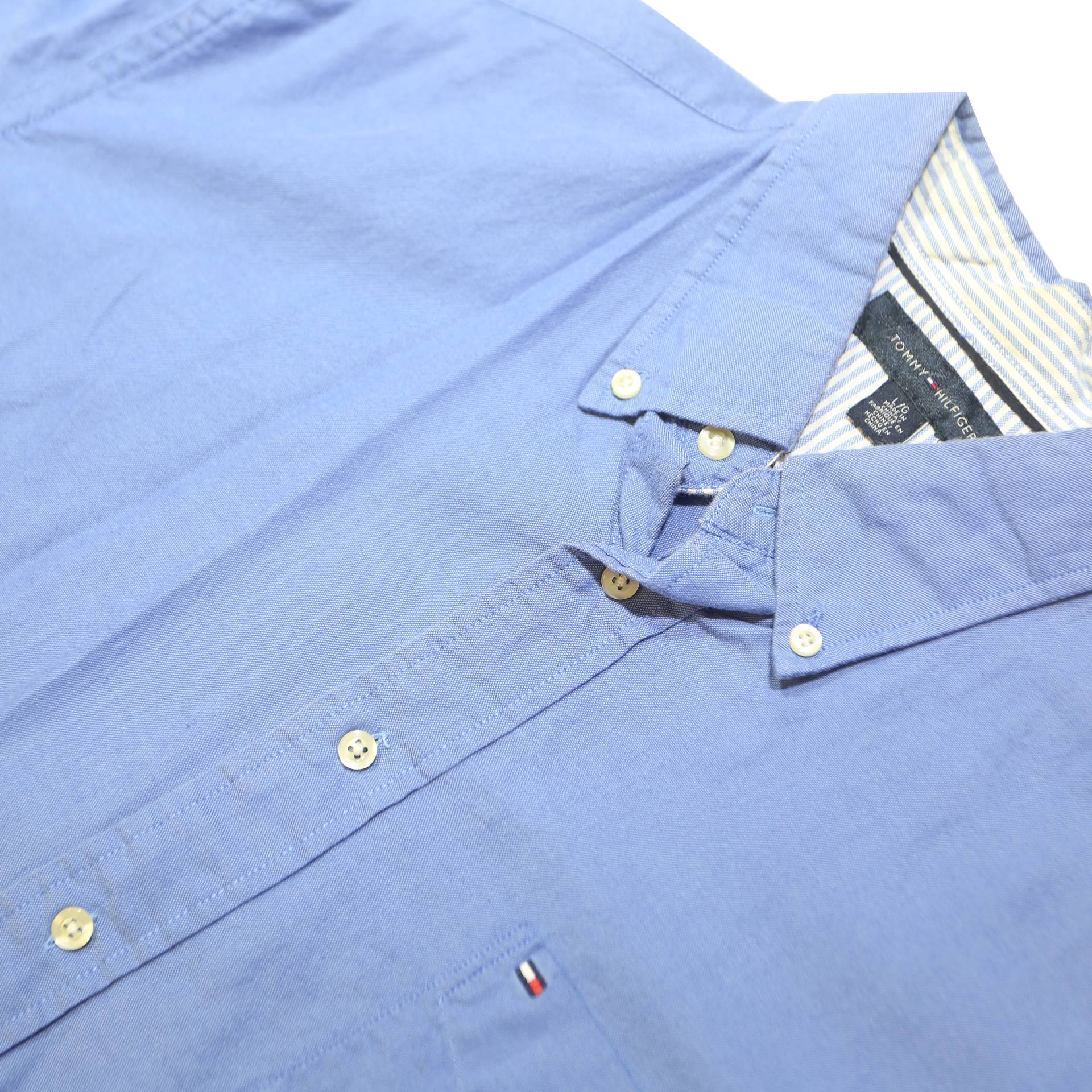 TOMMY HILFIGER Mens Blue Button Down Shirt L Classic Cotton Long Sleeve Casual