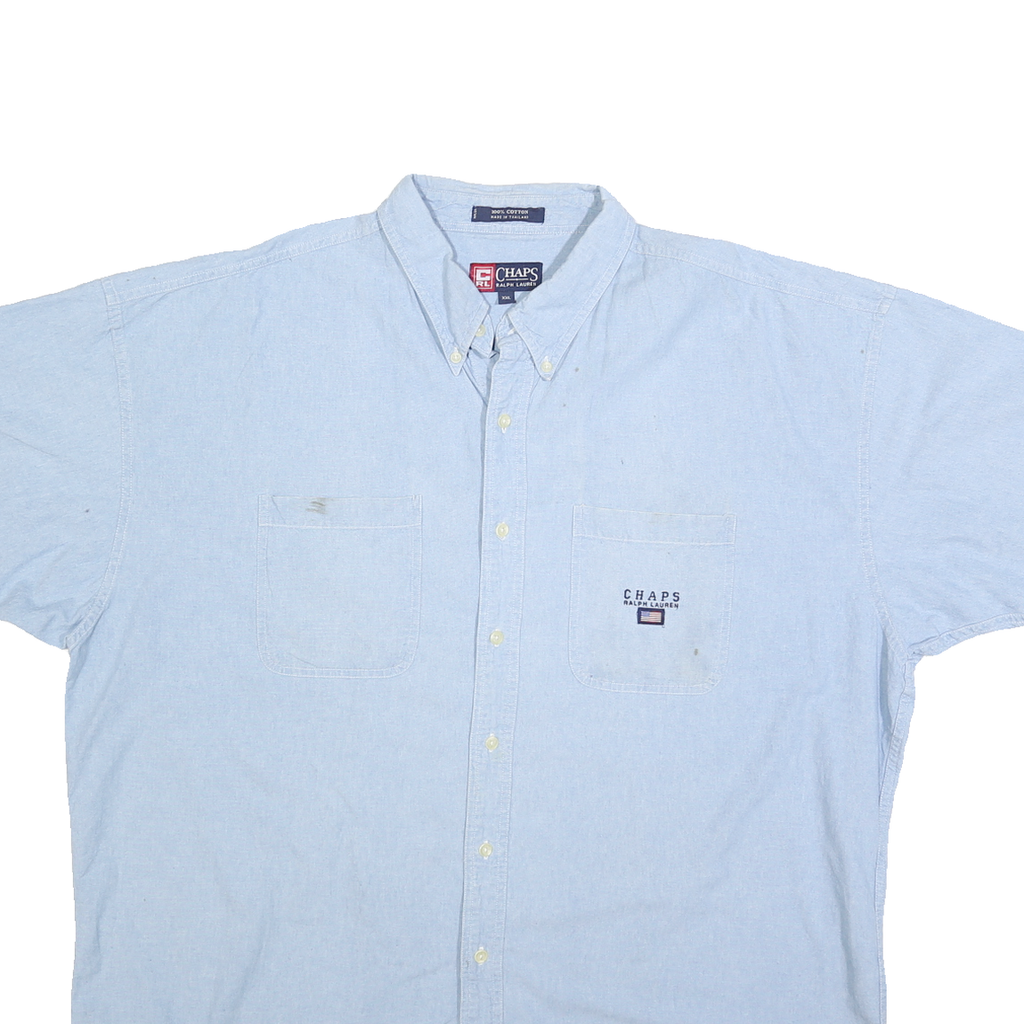 CHAPS RALPH LAUREN Mens Blue 2XL Cotton Button Down Shirt Short Sleeve Casual