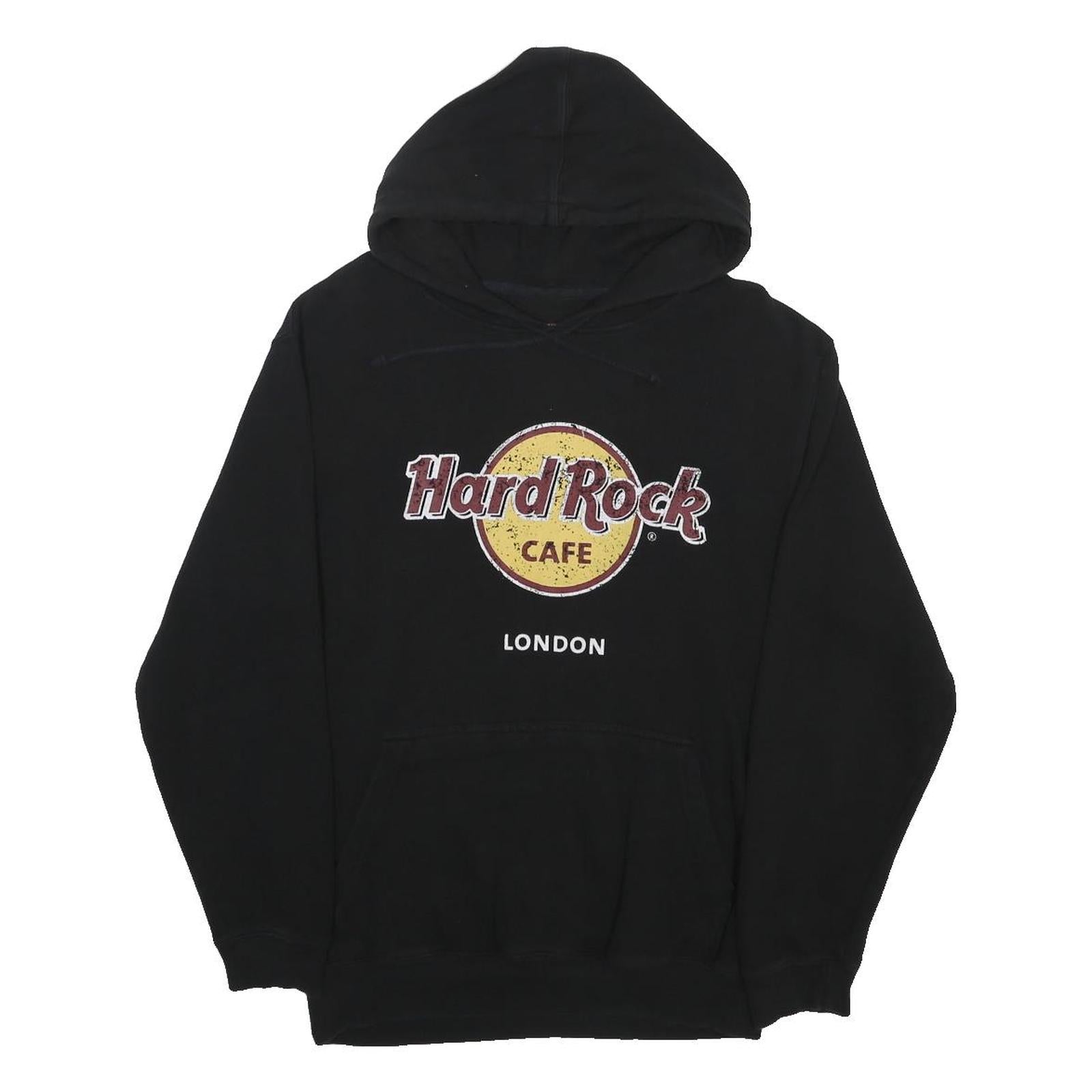 HARD ROCK CAFE Mens Black London Pullover Hoodie L Cotton Blend Casual