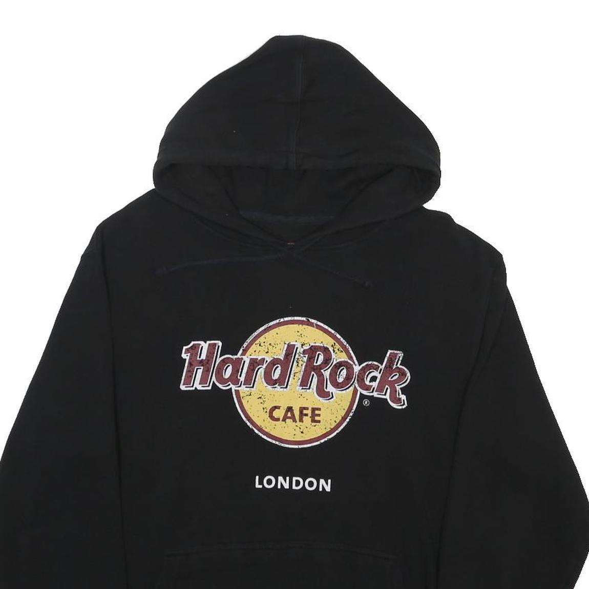 HARD ROCK CAFE Mens Black London Pullover Hoodie L Cotton Blend Casual