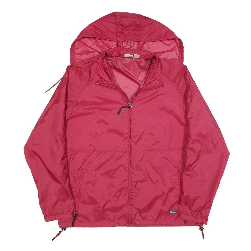 WOOLRICH Womens Red Lightweight Zip Jacket L Polyester Plain Hooded Casual