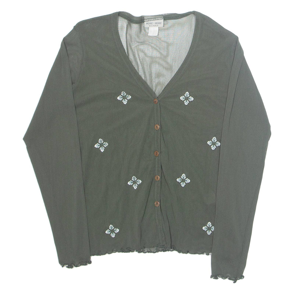 MORE & MORE Womens Top Green V-Neck Long Sleeve Nylon Floral UK 10