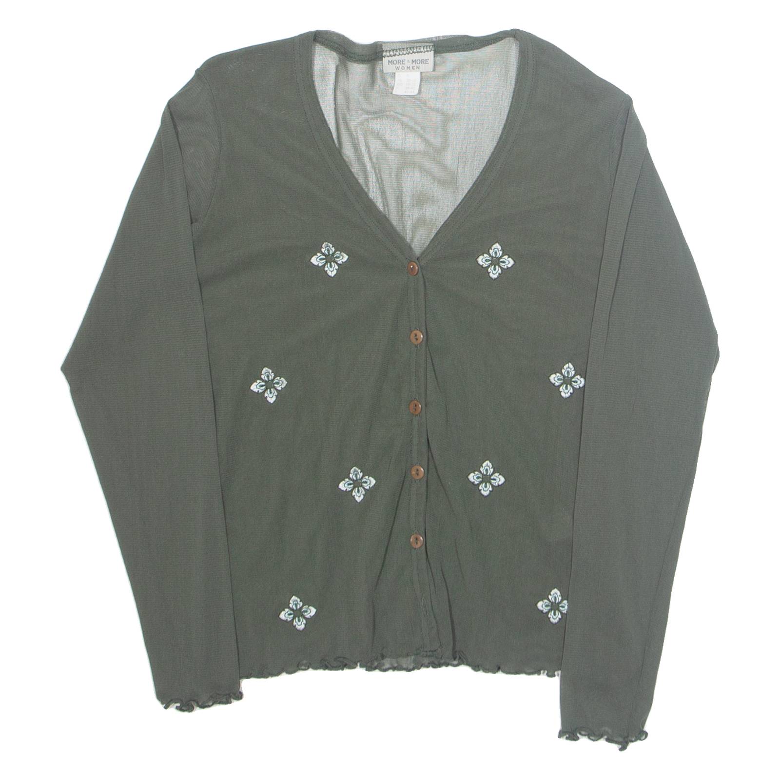 MORE & MORE Womens Top Green V-Neck Long Sleeve Nylon Floral UK 10
