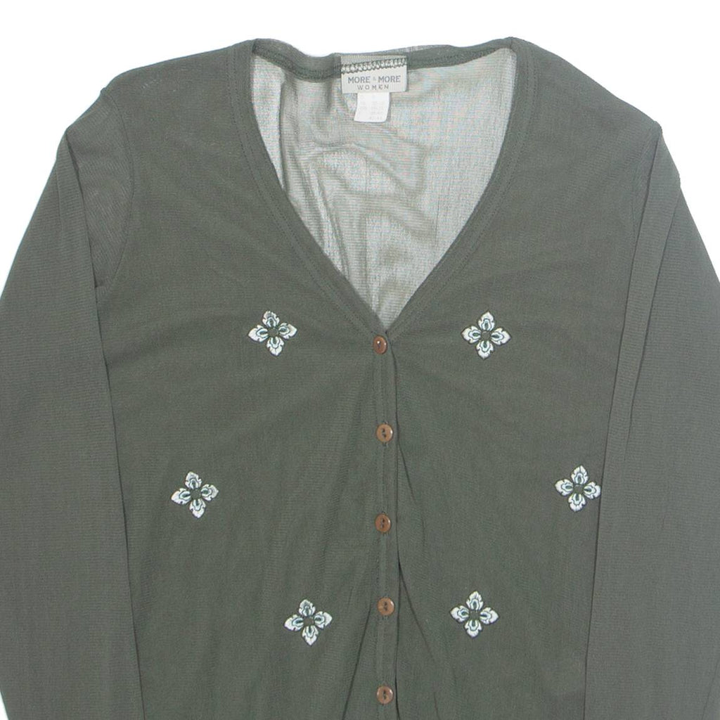 MORE & MORE Womens Top Green V-Neck Long Sleeve Nylon Floral UK 10
