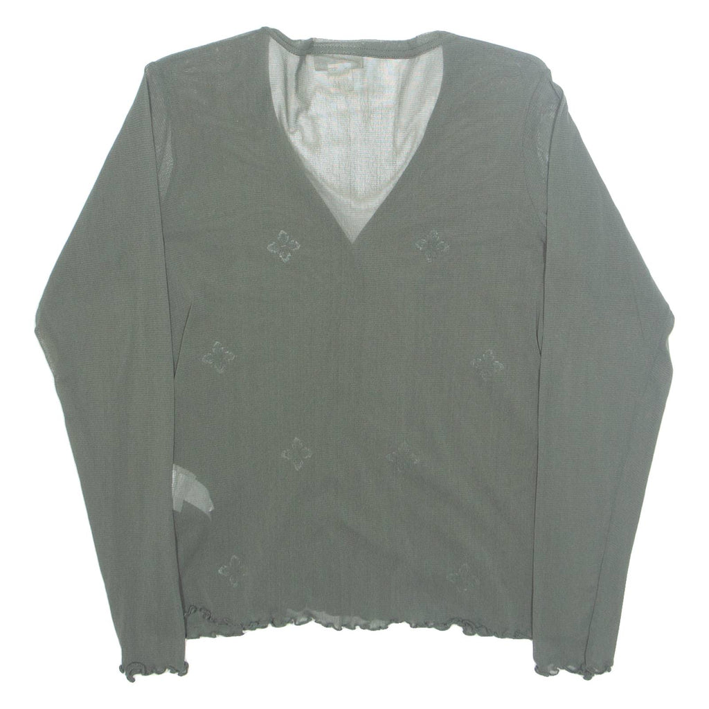 MORE & MORE Womens Top Green V-Neck Long Sleeve Nylon Floral UK 10