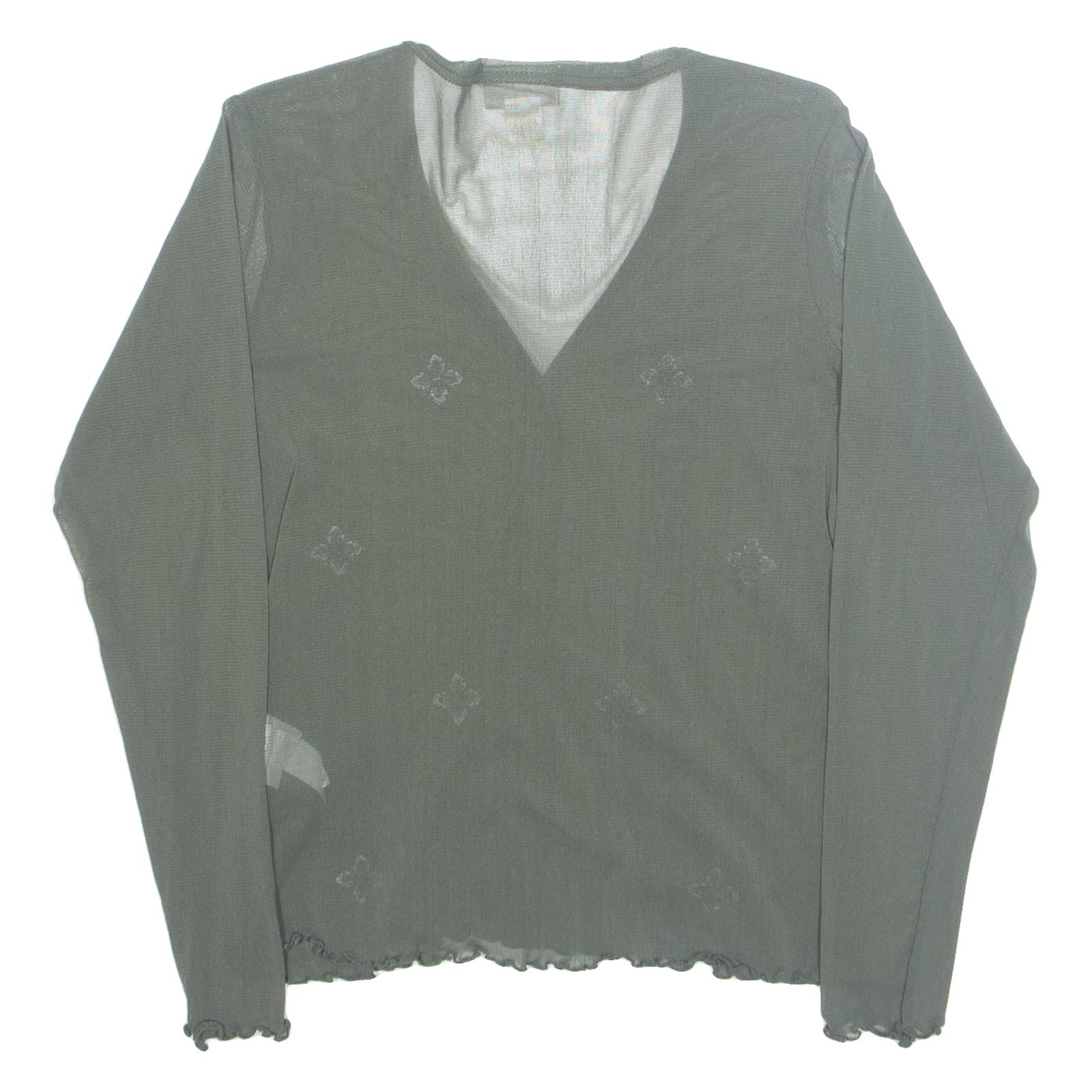 MORE & MORE Womens Top Green V-Neck Long Sleeve Nylon Floral UK 10