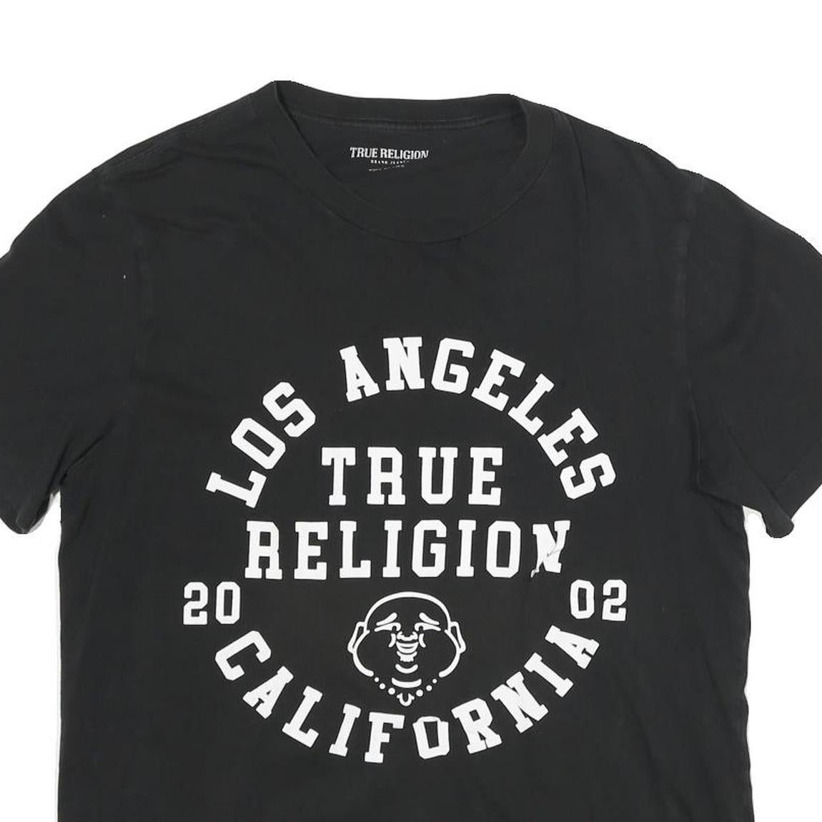 TRUE RELIGION Mens Black Graphic T-Shirt M Short Sleeve Crew Neck Cotton Blend