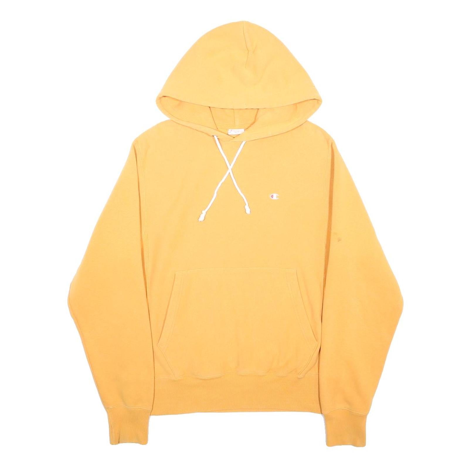 CHAMPION REVERSE WEAVE Mens Yellow Pullover Hoodie S Cotton Blend Casual