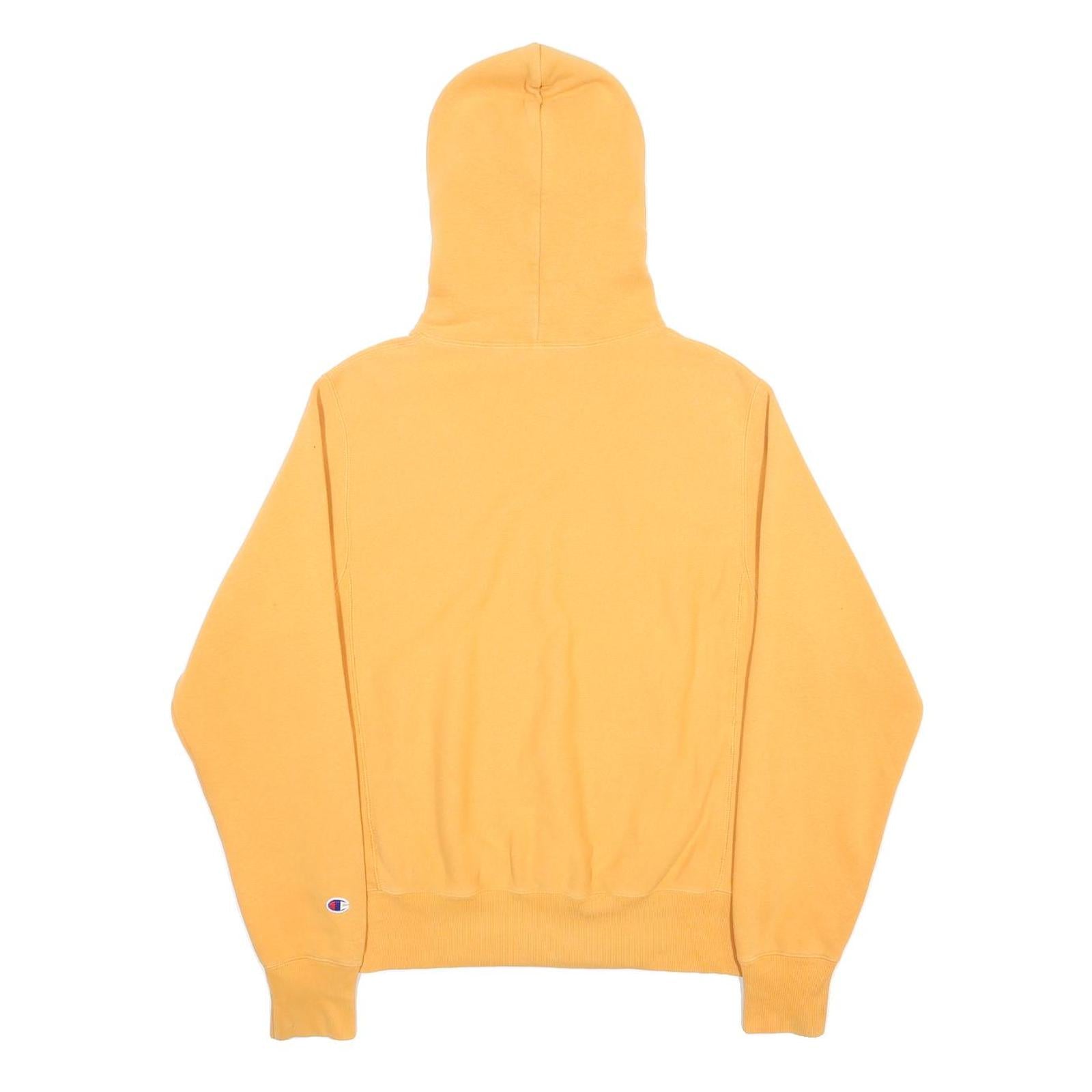 CHAMPION REVERSE WEAVE Mens Yellow Pullover Hoodie S Cotton Blend Casual
