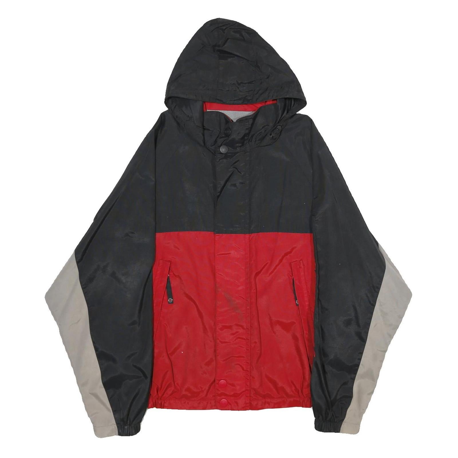 NAUTICA Mens Black & Red Sports Competition Hooded Nylon Jacket L Windbreaker