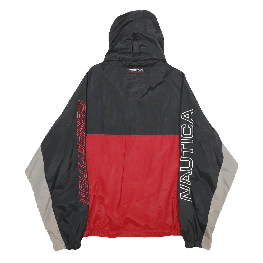 NAUTICA Mens Black & Red Sports Competition Hooded Nylon Jacket L Windbreaker
