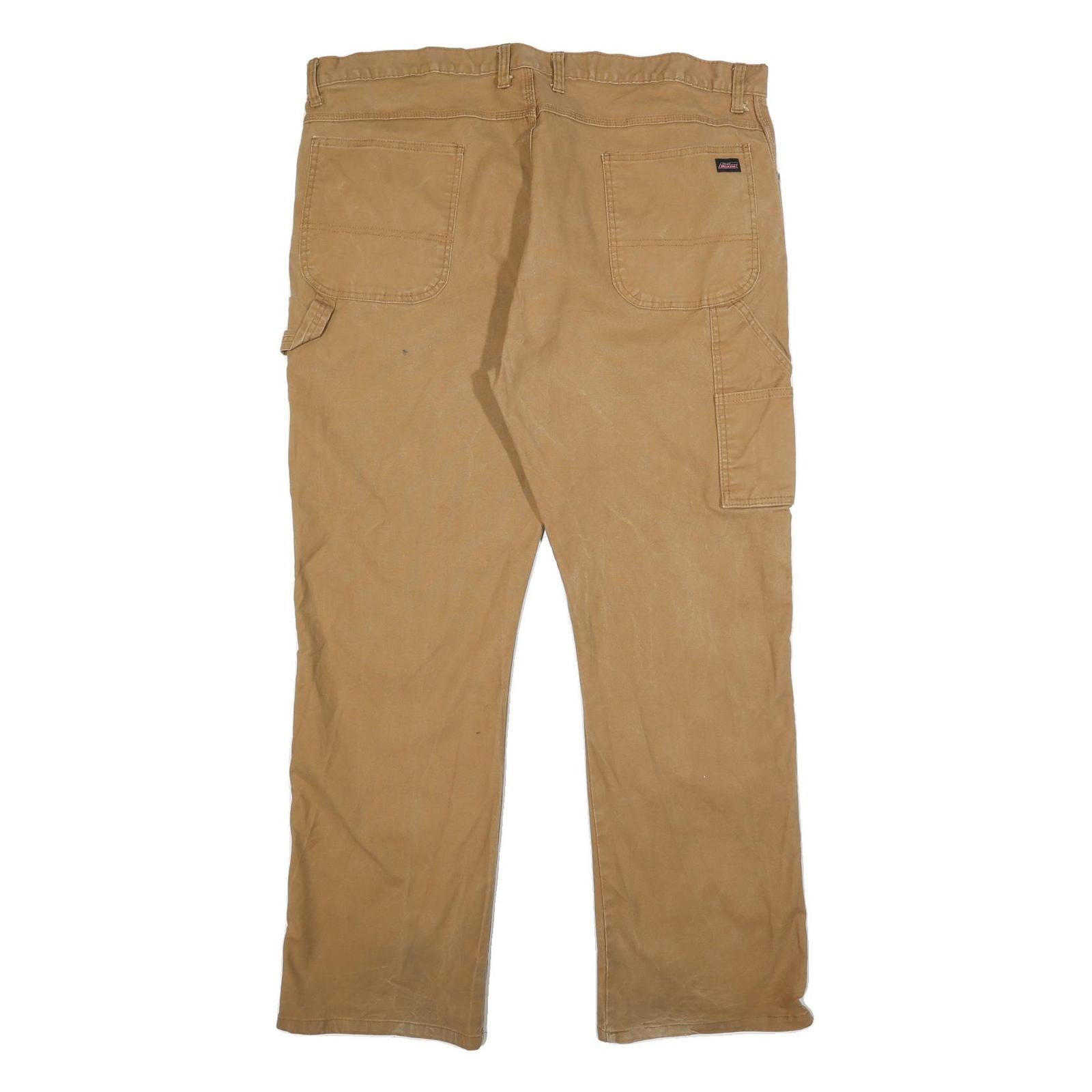DICKIES Mens Cotton Blend Beige Regular Straight Trousers W42 L32 Workwear Zip