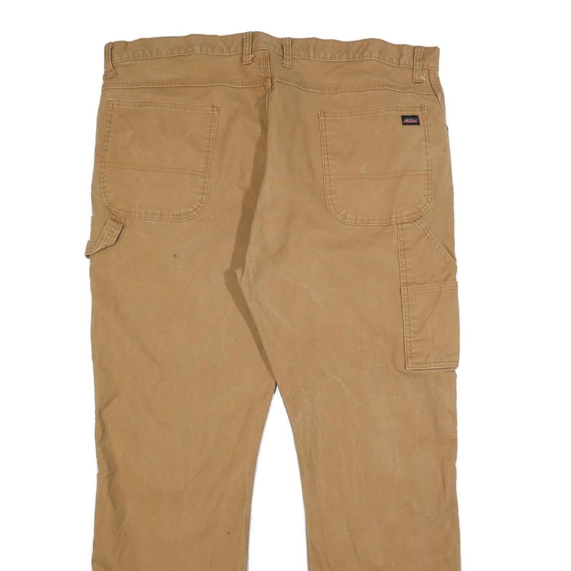 DICKIES Mens Cotton Blend Beige Regular Straight Trousers W42 L32 Workwear Zip