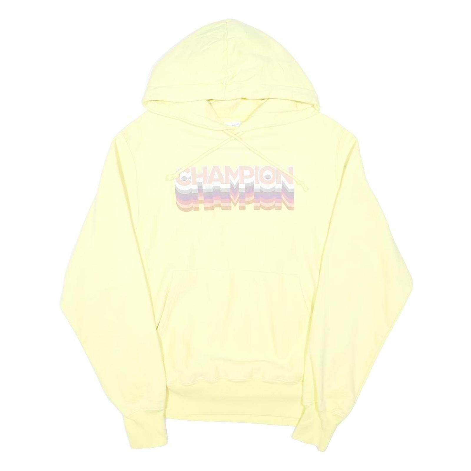 CHAMPION REVERSE WEAVE Womens Yellow Hoodie S Cotton Blend Pullover Casual
