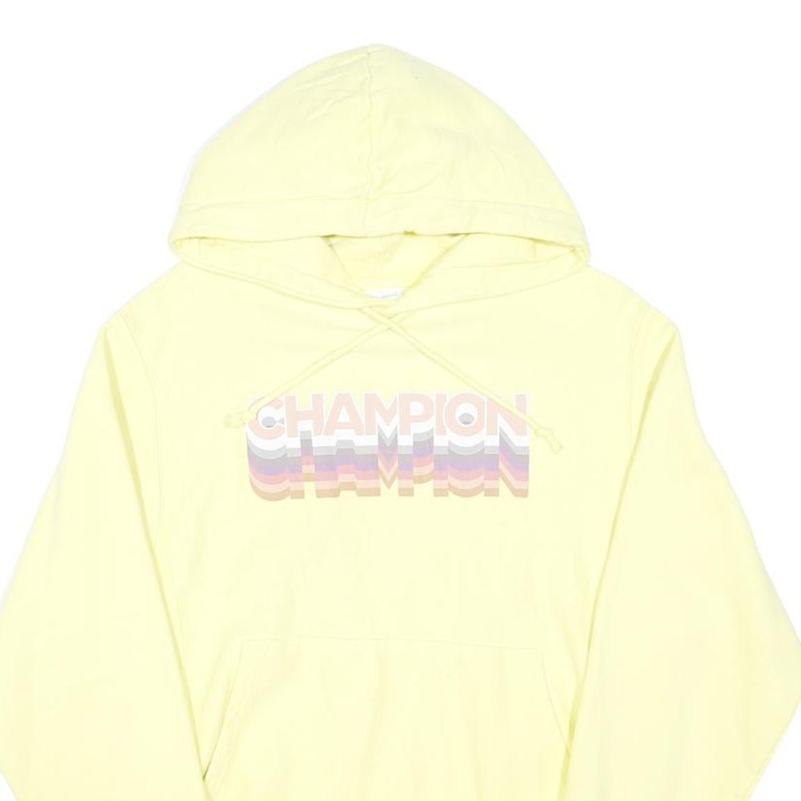 CHAMPION REVERSE WEAVE Womens Yellow Hoodie S Cotton Blend Pullover Casual