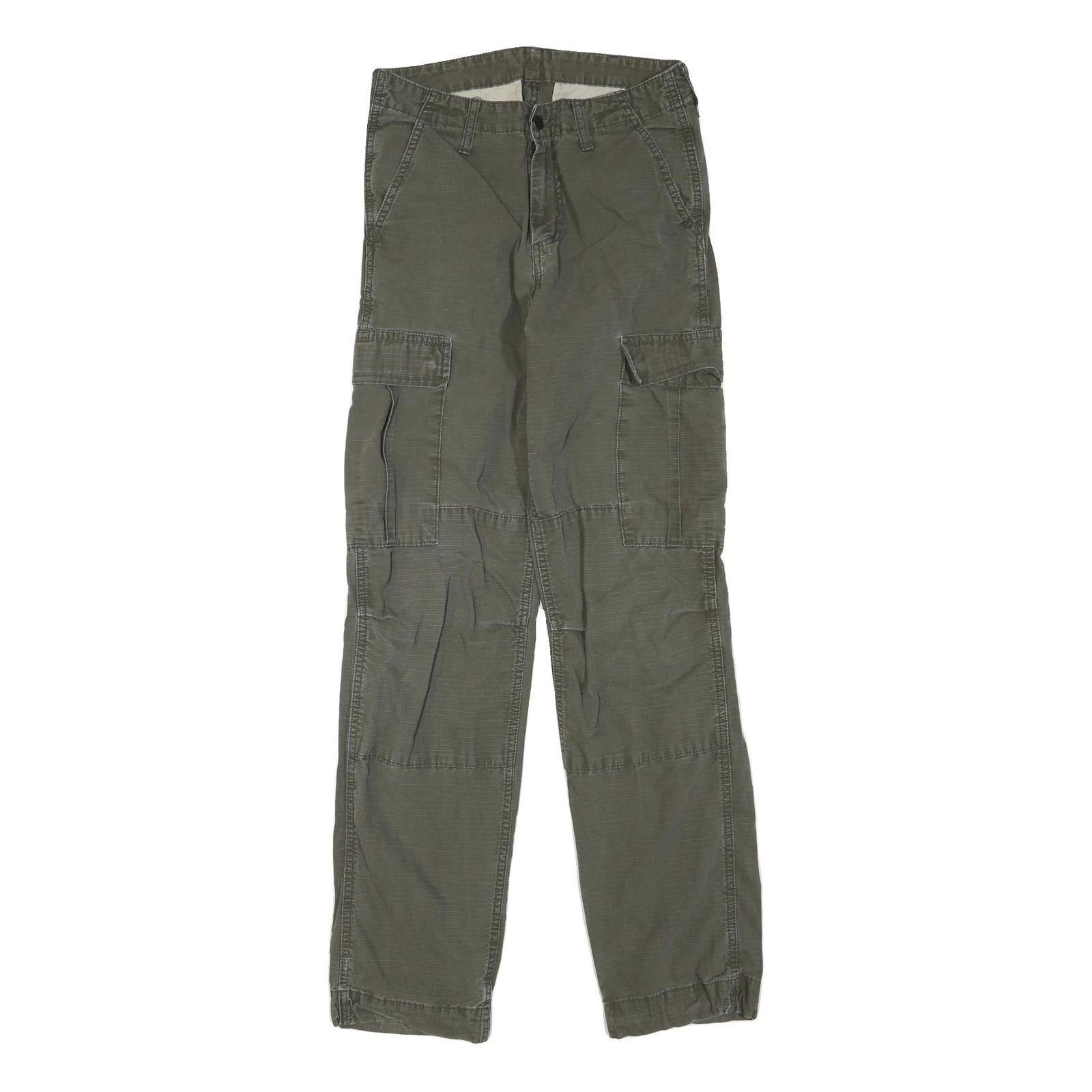 CARHARTT Mens Cotton Blend Green Regular Cargo Trousers W28 L32 Workwear Pockets