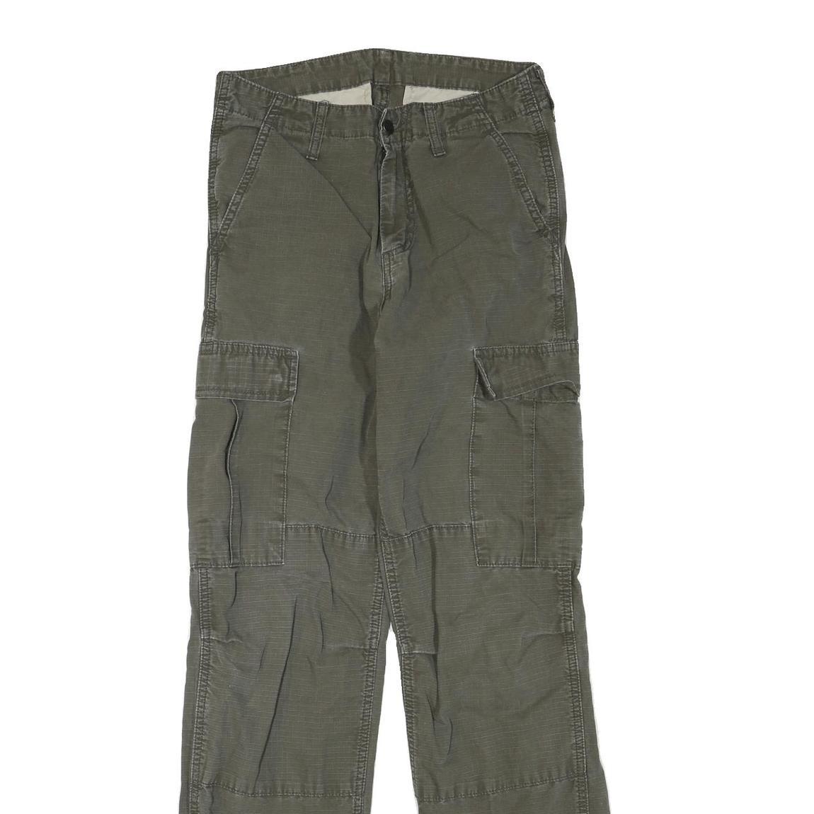 CARHARTT Mens Cotton Blend Green Regular Cargo Trousers W28 L32 Workwear Pockets