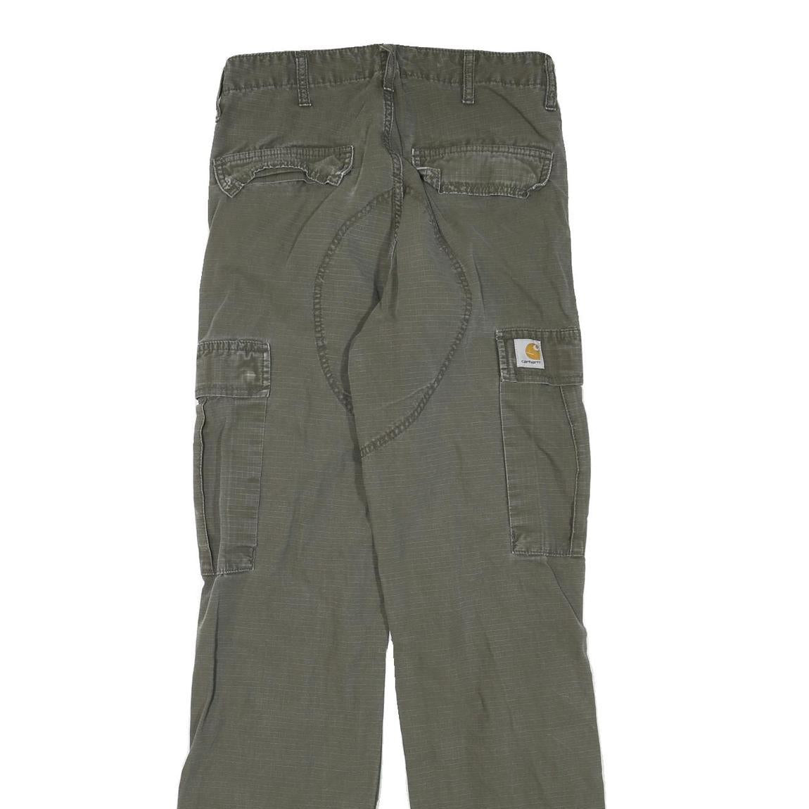 CARHARTT Mens Cotton Blend Green Regular Cargo Trousers W28 L32 Workwear Pockets