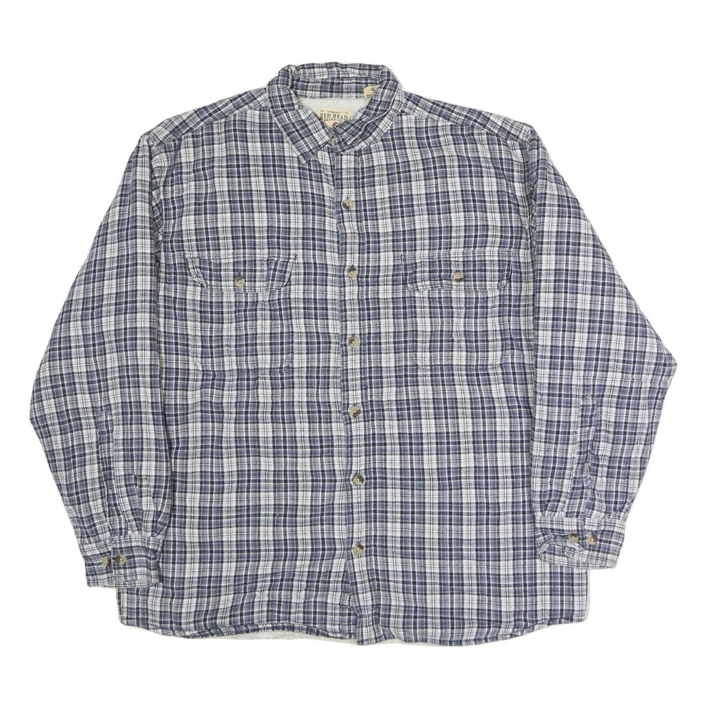 REDHEAD Mens Blue & Grey Check Shirt L Casual Cotton Blend Long Sleeve Two