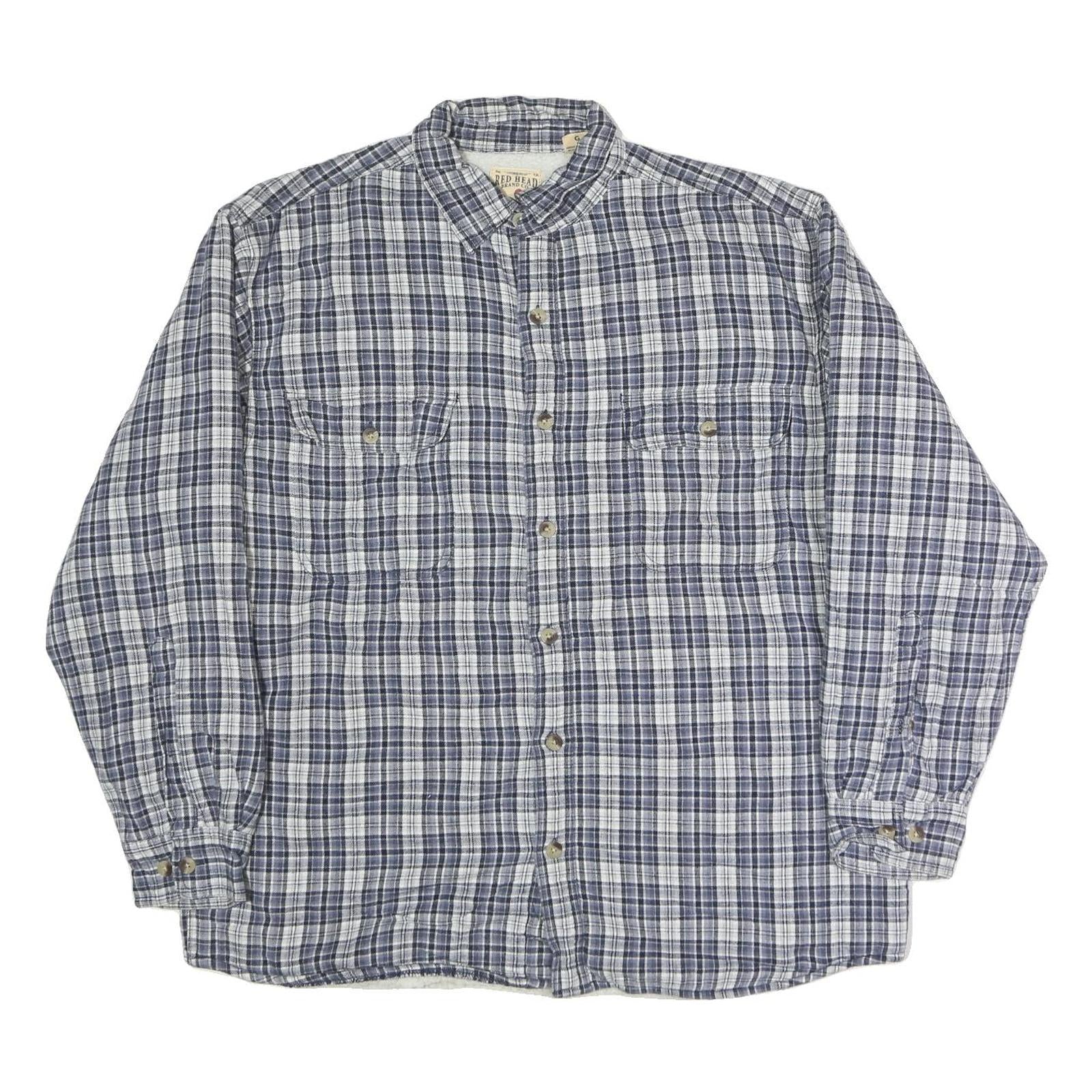REDHEAD Mens Blue & Grey Check Shirt L Casual Cotton Blend Long Sleeve Two