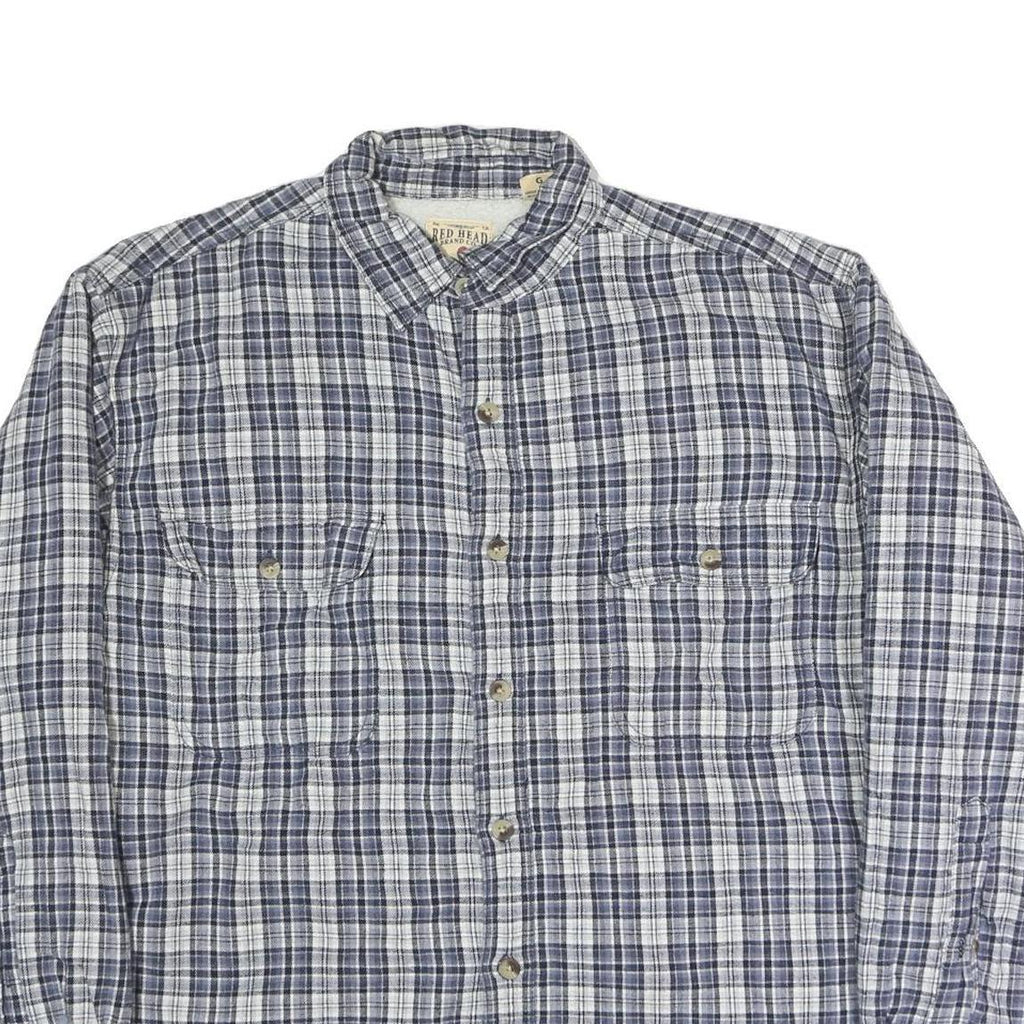 REDHEAD Mens Blue & Grey Check Shirt L Casual Cotton Blend Long Sleeve Two