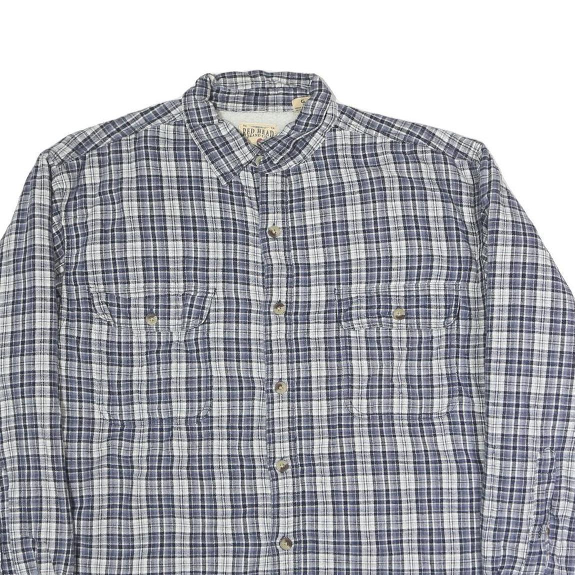 REDHEAD Mens Blue & Grey Check Shirt L Casual Cotton Blend Long Sleeve Two