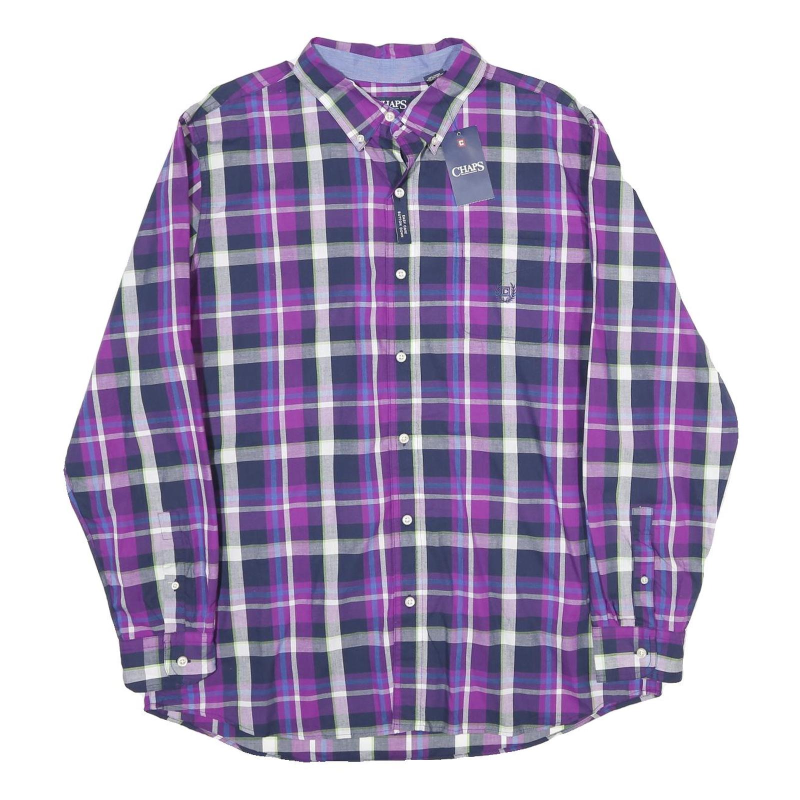CHAPS Mens Purple & Navy Check Shirt XL Button-Down Collar Casual Cotton