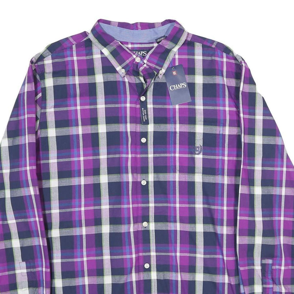CHAPS Mens Purple & Navy Check Shirt XL Button-Down Collar Casual Cotton