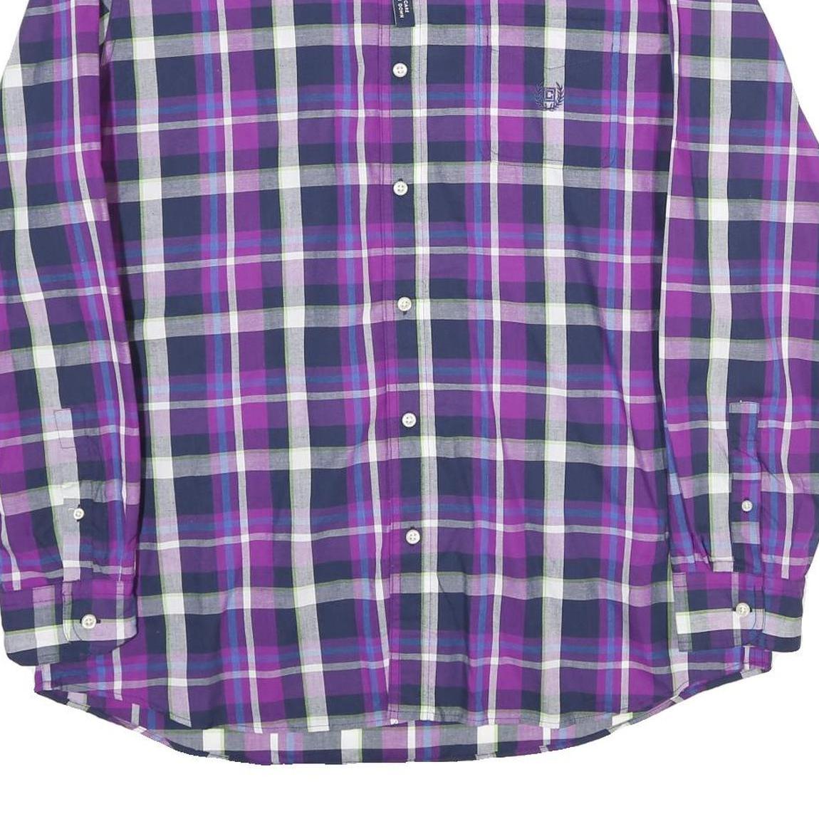 CHAPS Mens Purple & Navy Check Shirt XL Button-Down Collar Casual Cotton