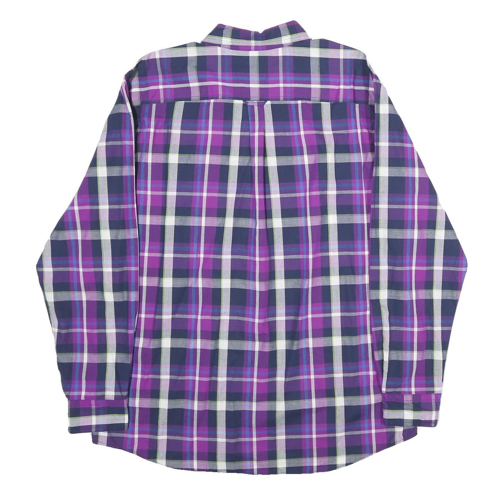 CHAPS Mens Purple & Navy Check Shirt XL Button-Down Collar Casual Cotton
