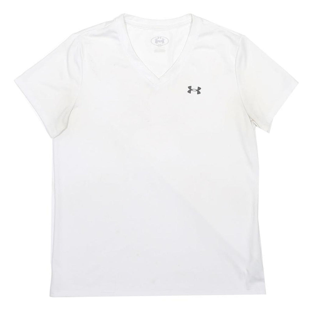 UNDER ARMOUR Mens White V-Neck T-Shirt M Cotton Blend Athletic Casual Sports