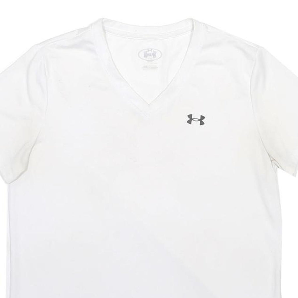 UNDER ARMOUR Mens White V-Neck T-Shirt M Cotton Blend Athletic Casual Sports