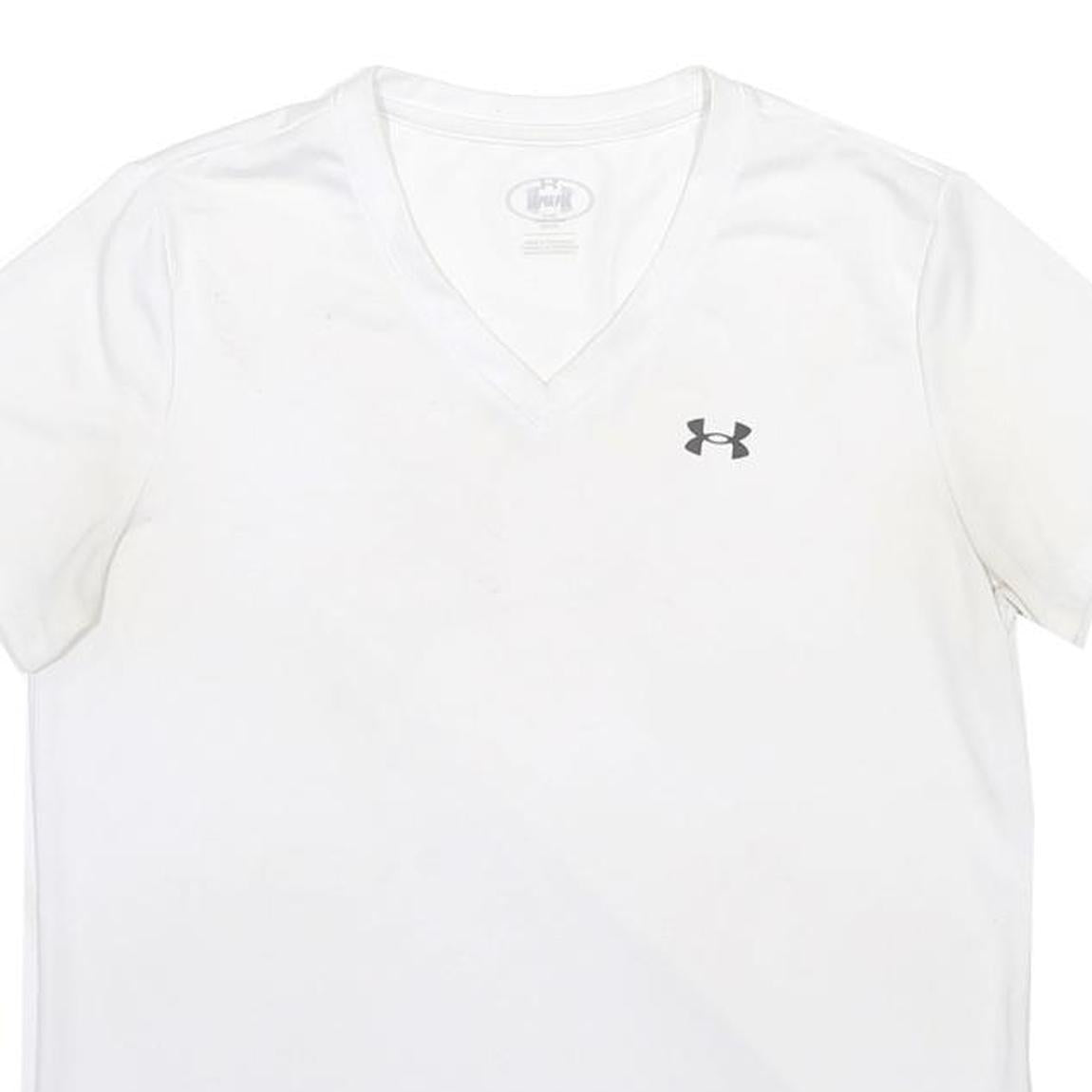 UNDER ARMOUR Mens White V-Neck T-Shirt M Cotton Blend Athletic Casual Sports