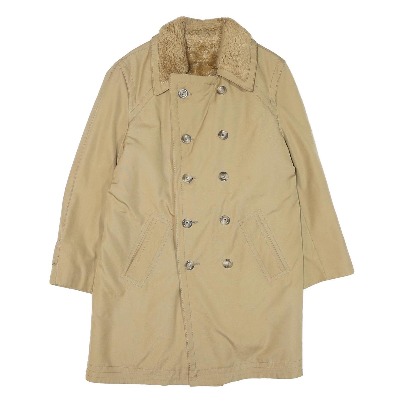 Womens Beige Button Front Polyester Blend Jacket M Plain Winter Classic