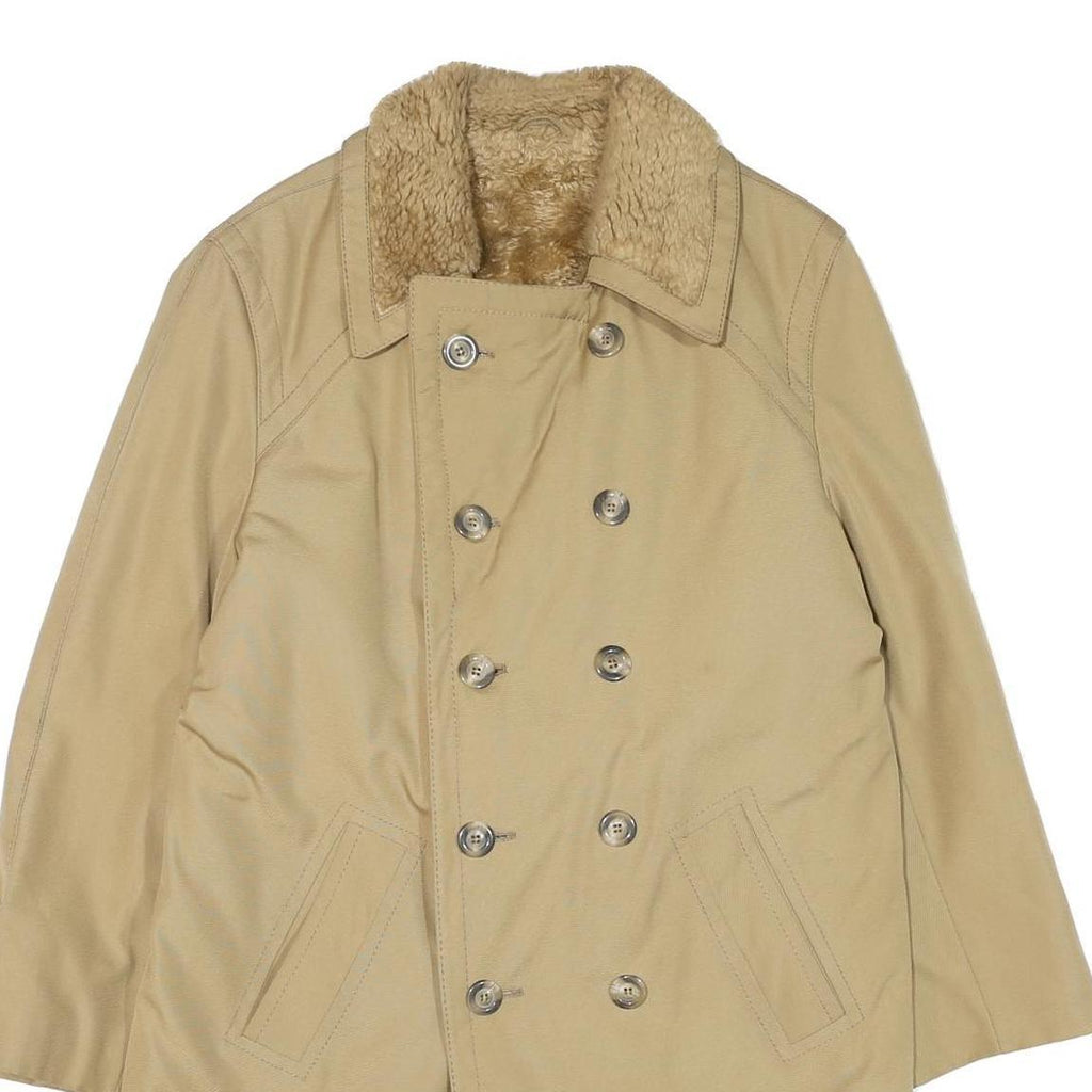 Womens Beige Button Front Polyester Blend Jacket M Plain Winter Classic