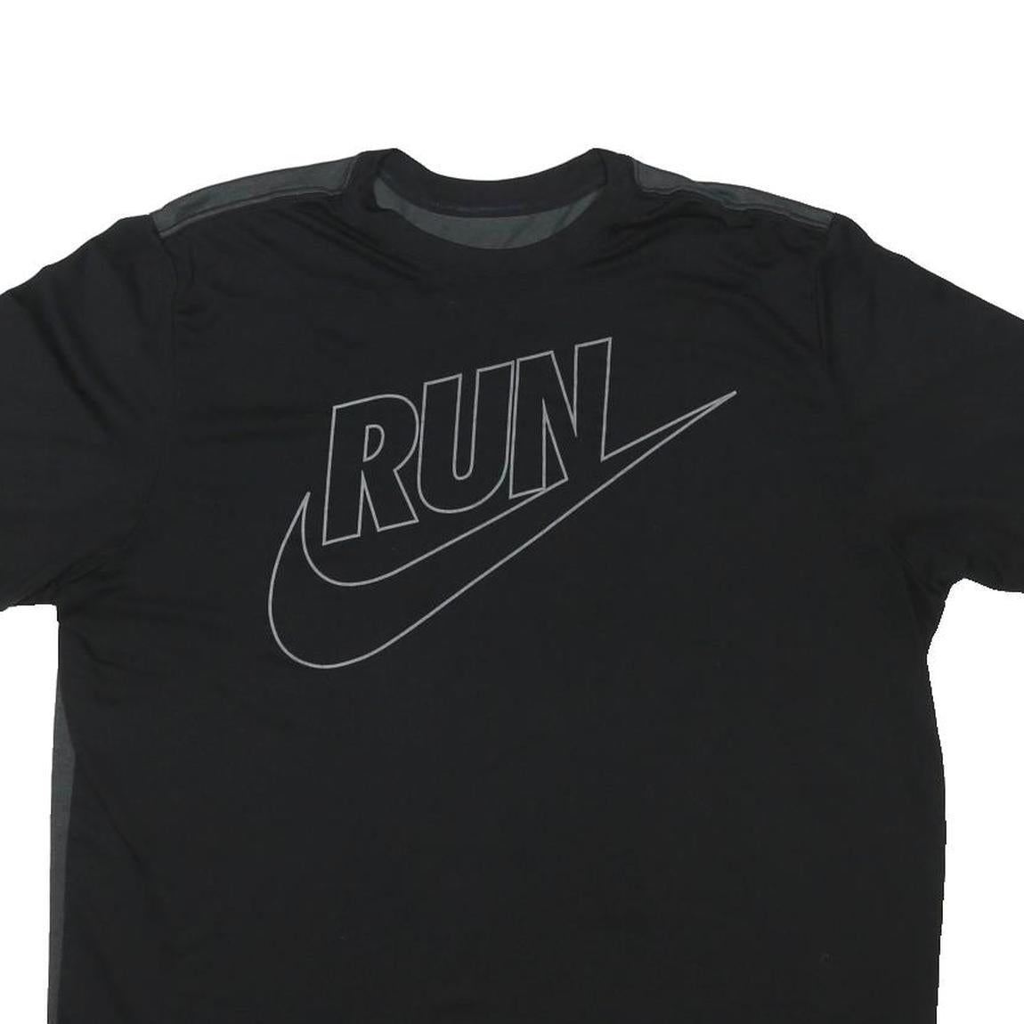 NIKE Mens Black Grey Run Graphic T-Shirt XL Short Sleeve Crew Neck Performance