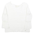 TED BAKER Womens White Plain Jumper Round Neck Basic Knit M Elegant Knitwear