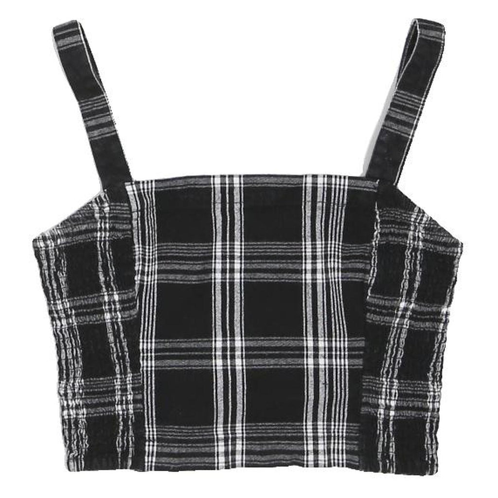 HOLLISTER Womens Black & White Plaid Cropped Top Sleeveless Square Neck S