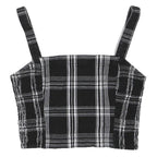 HOLLISTER Womens Black & White Plaid Cropped Top Sleeveless Square Neck S
