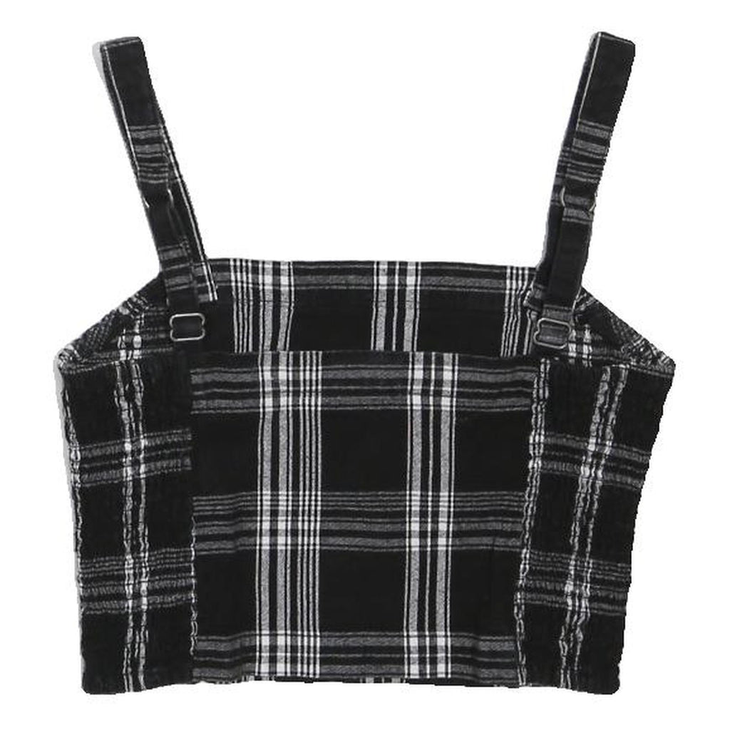 HOLLISTER Womens Black & White Plaid Cropped Top Sleeveless Square Neck S