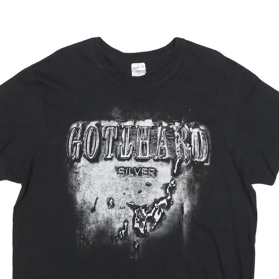 STEDMAN Womens Black Gothard Silver Graphic T-Shirt L Short Sleeve Crew Neck