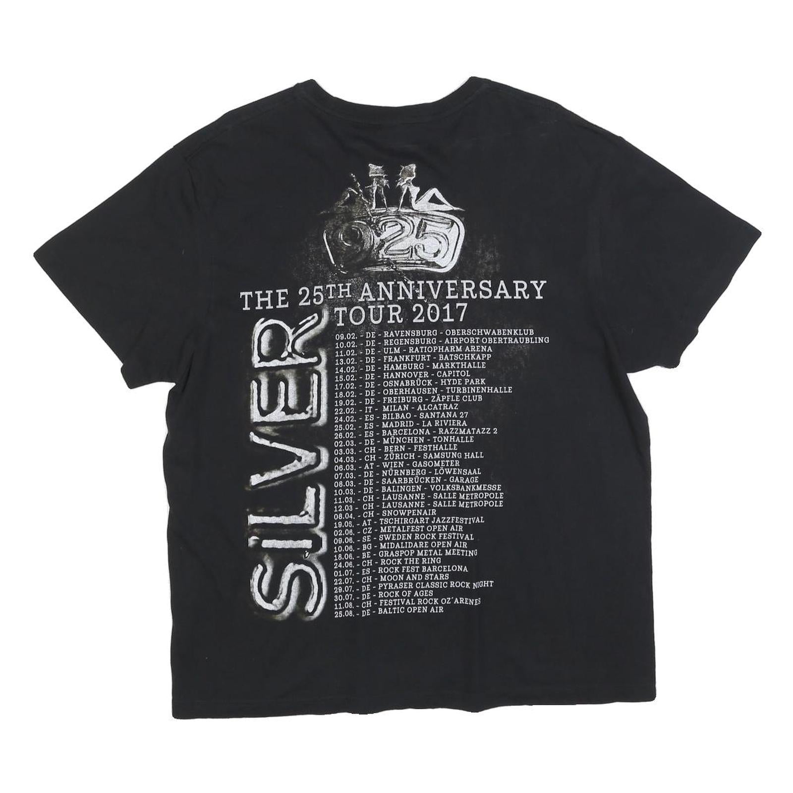 STEDMAN Womens Black Gothard Silver Graphic T-Shirt L Short Sleeve Crew Neck