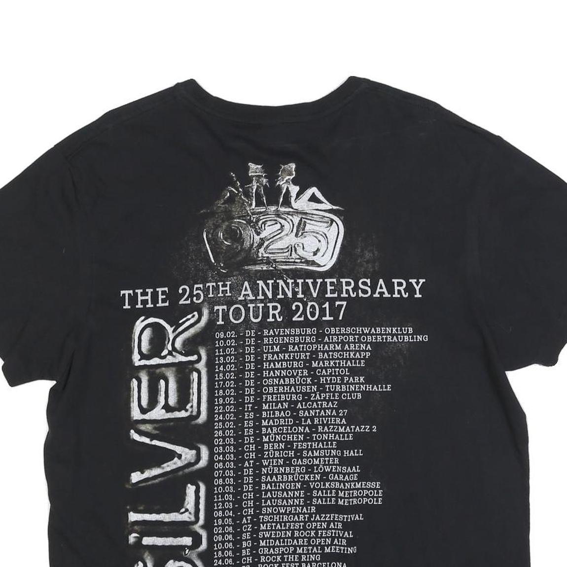 STEDMAN Womens Black Gothard Silver Graphic T-Shirt L Short Sleeve Crew Neck