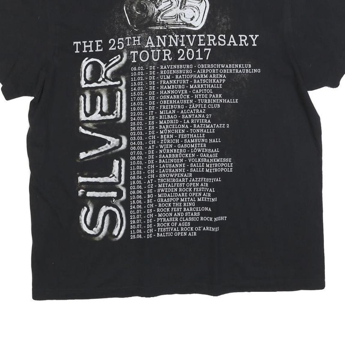 STEDMAN Womens Black Gothard Silver Graphic T-Shirt L Short Sleeve Crew Neck