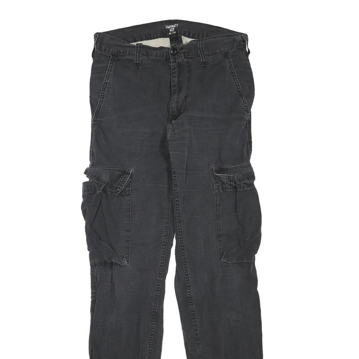 CARHARTT Mens Cotton Blend Black Regular Cargo Trousers W29 L34 Workwear Utility