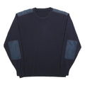 Mens Navy Blue Plain Crew Neck Jumper L Shoulder Elbow Patch Regular Fit