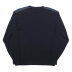 Mens Navy Blue Plain Crew Neck Jumper L Shoulder Elbow Patch Regular Fit
